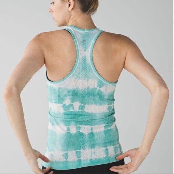 Lululemon Heathered Tranquil Blue Teal Tie Dye Swiftly Tech Racerback Tank Top 4 - Picture 2 of 8